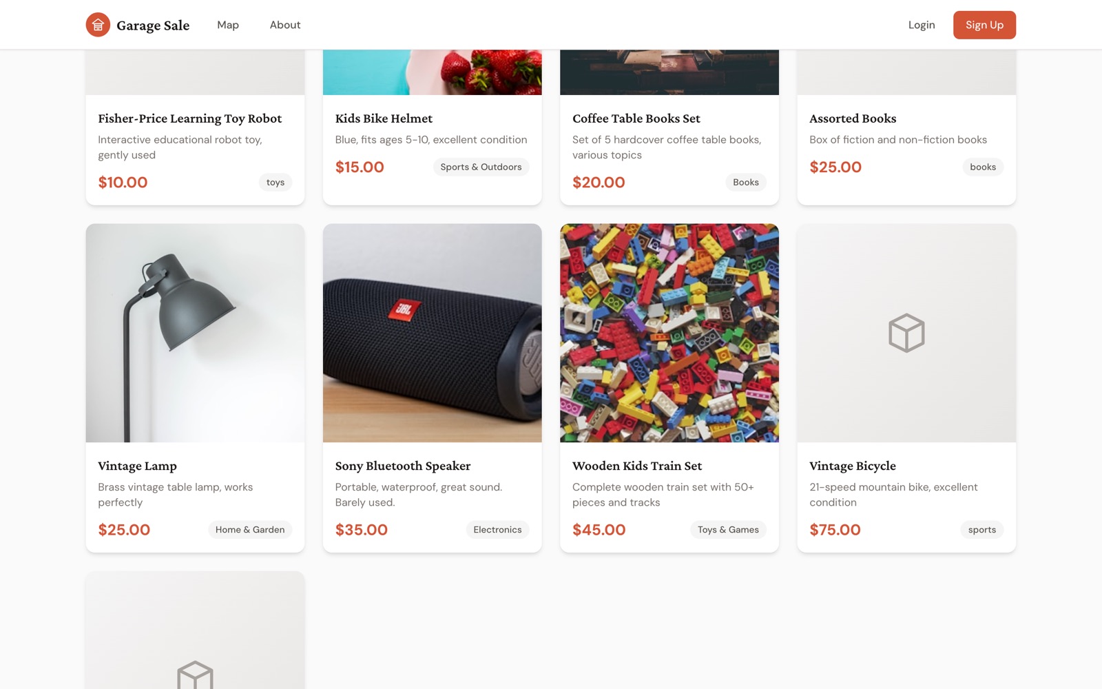 Items with photos and prices