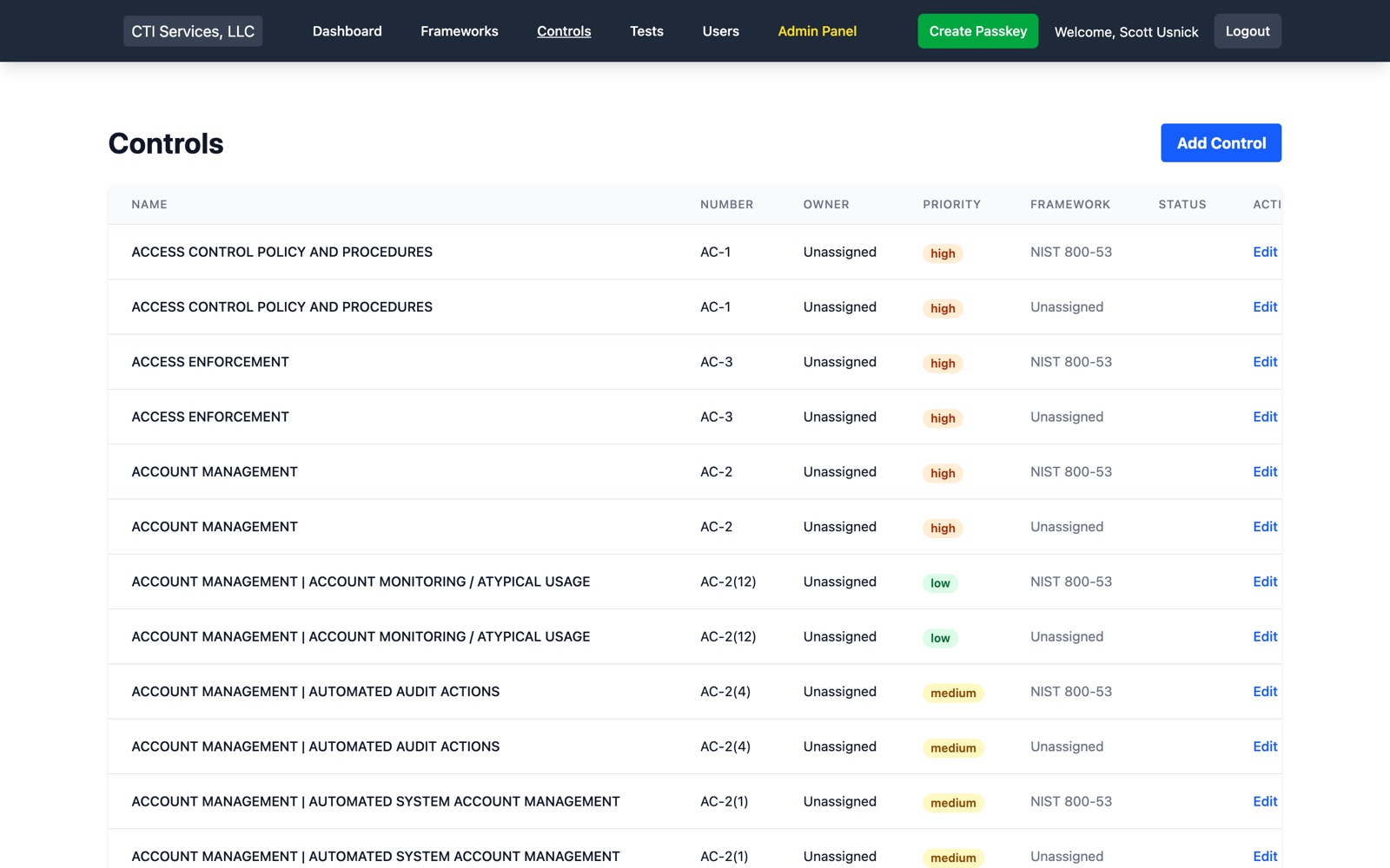 Control library mapped to NIST 800-53