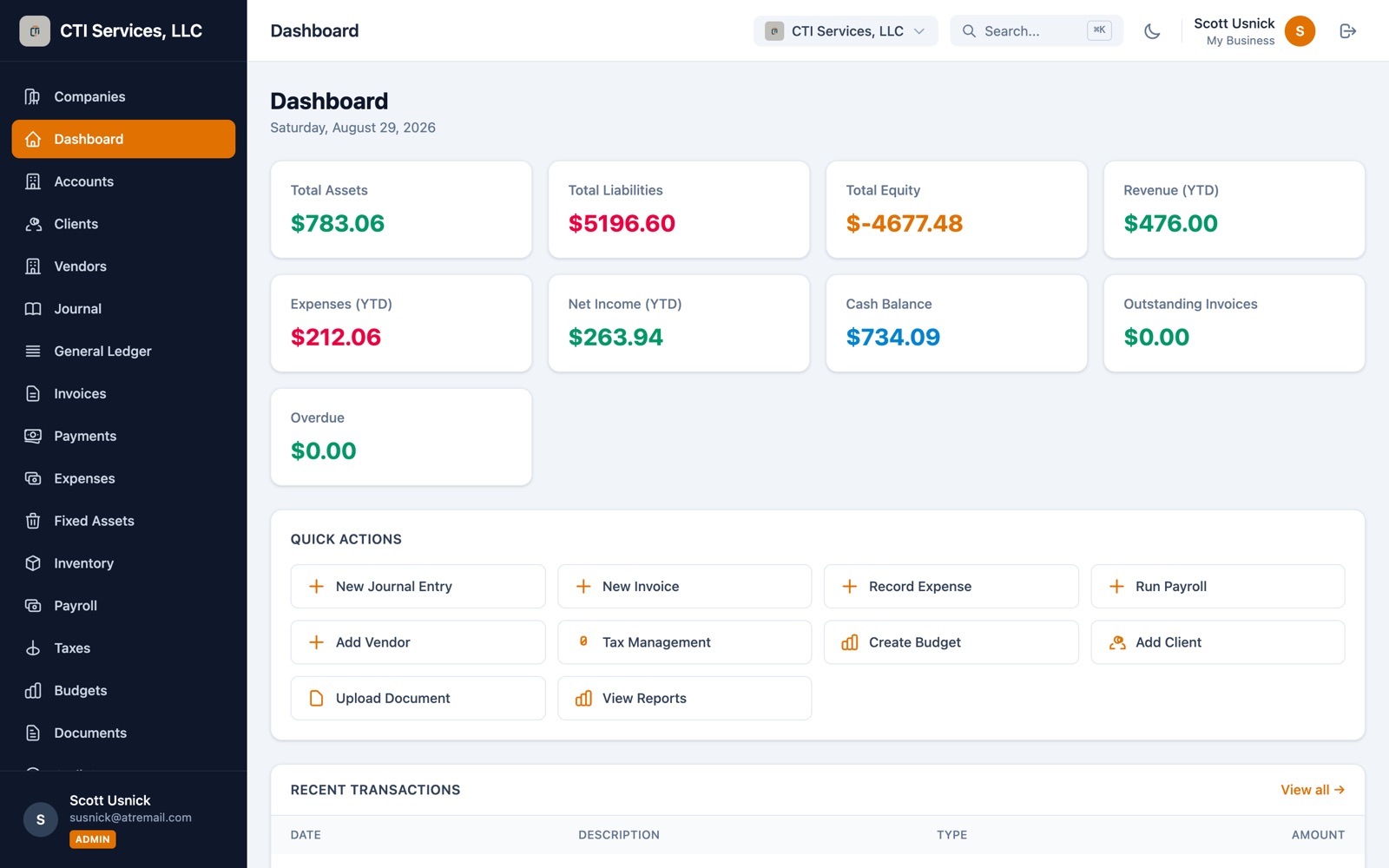 LedgerBooks dashboard — every number a small business tracks