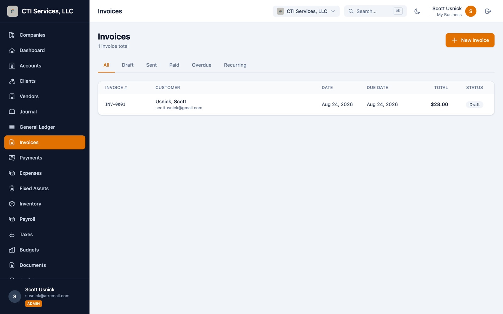 Invoicing with status tracking